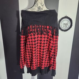 Vintage Red and Black Off-the-Shoulder Sweater
